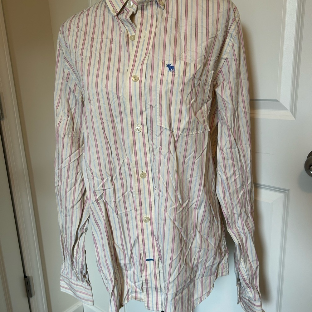 Mens vintage Abercrombie and fitch button down dress shirt pink and blue stripe - Picture 3 of 8